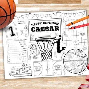 Basketball Coloring Page, Basketball Birthday Party Placemat, Basketball Party Activity Sheet, Basketball Party Favor, Sports Theme Birthday