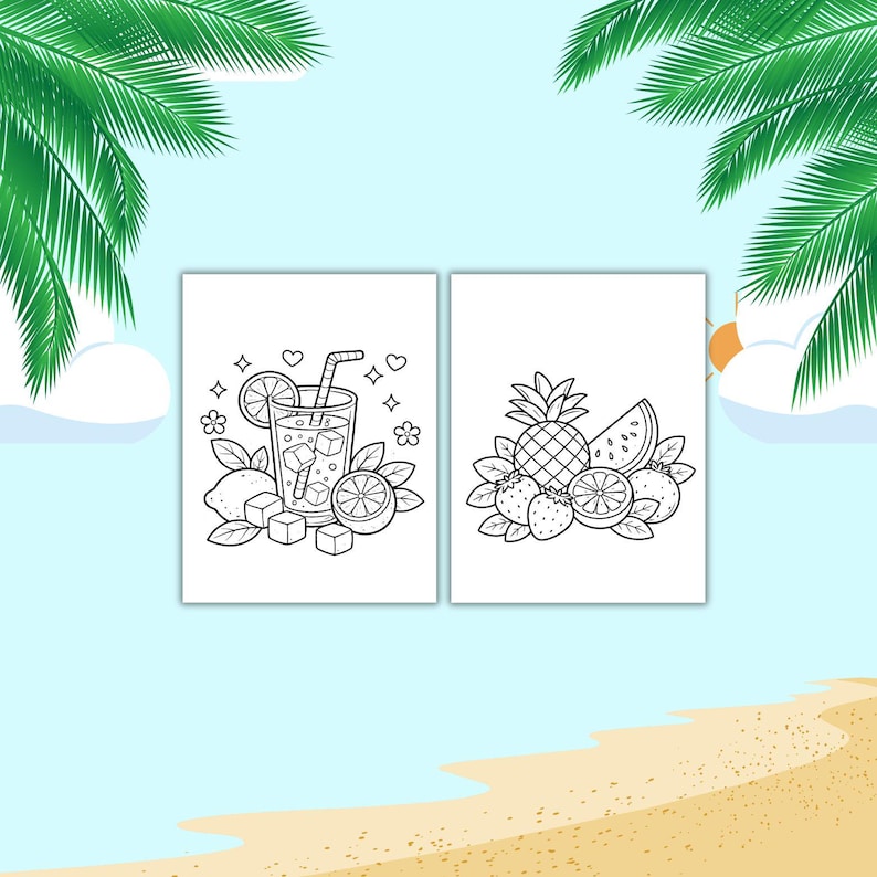 50 pagine da colorare estive, libro da colorare estivo, schede di attività estive, attività estive, pagine da colorare per bambini, gadget per feste a tema spiaggia tropicale immagine 10