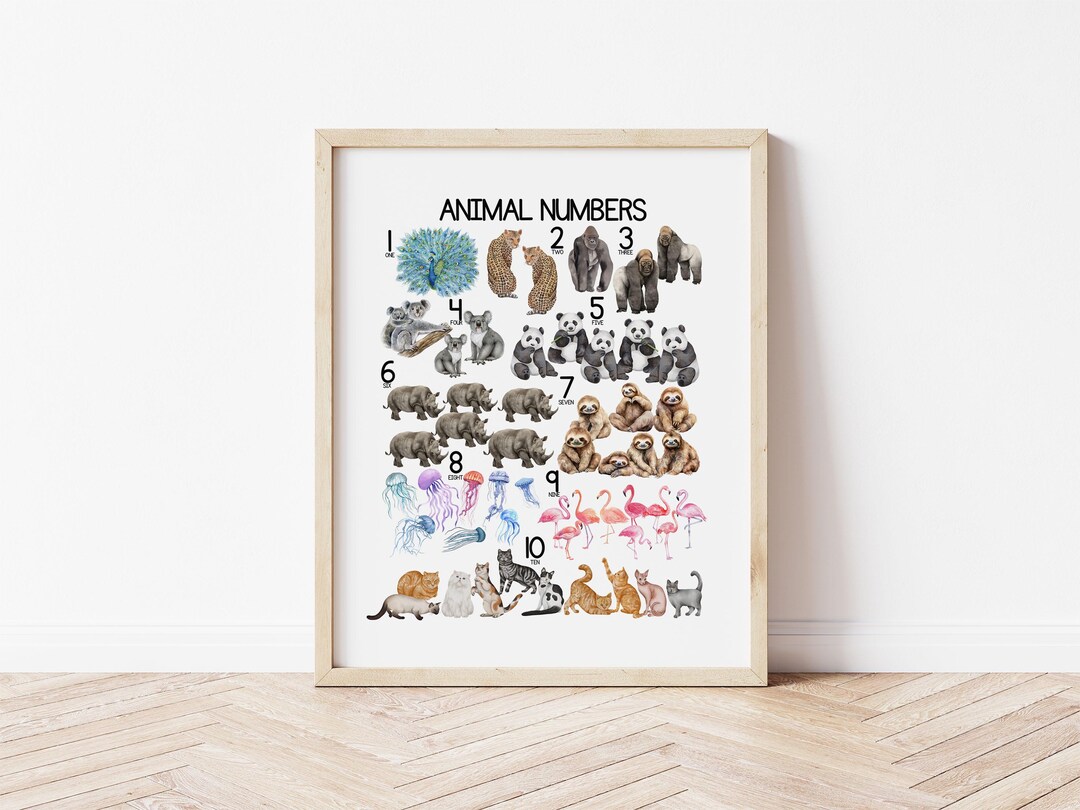 Animal Numbers Print, Animal Counting Poster, Learn Counting Animal ...