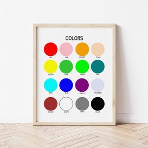 Póster educativo de colores, arte mural imprimible de colores, póster educativo, pósteres para el aprendizaje en casa, tablas de colores, decoración del aula
