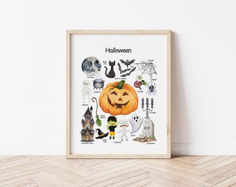 Halloween Poster, Printable Halloween Classroom Decor, Educational Poster for Kids, Montessori Poster, Toddler Learning, Digital Download