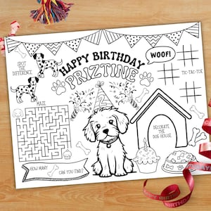 Puppy Party Activity Placemat, Printable Birthday Coloring Page, Puppy Birthday Placemat, Dog Lovers, Dog Birthday Party, Dog Party Activity
