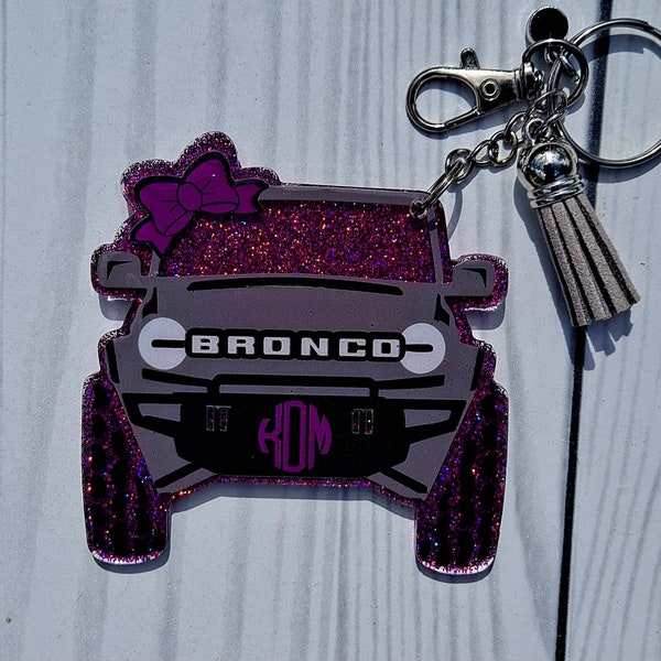 Customized Bronco Glitter Keychain.