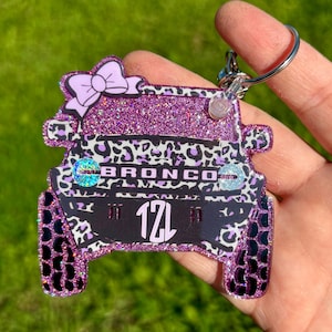 Customized Bronco Glitter Keychain.