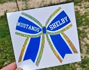 Personalized Cheer Team Mascot Bow Vinyl Window Decal.