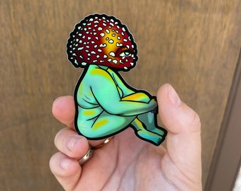 Mushroom Girl (Fat positive, body positive, holographic, mushroom, art print, queer, chubby)