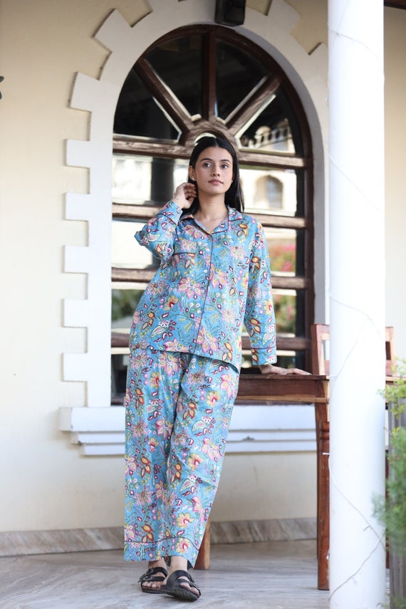 convertible Resignación Idear Ropa de dormir para mujer conjunto de pijamas azules largos - Etsy México