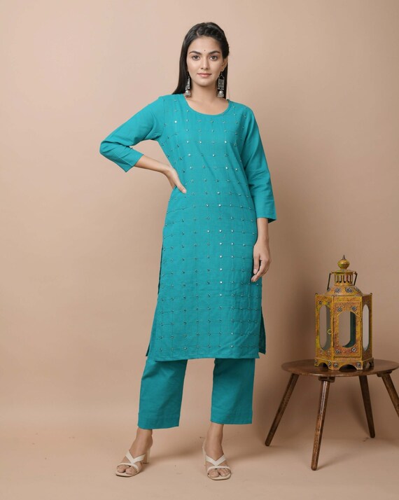 Indian Women Kurta Kurti with Bottom Pant Palazzo Plus Size Dress Set Ethnic 5XL 