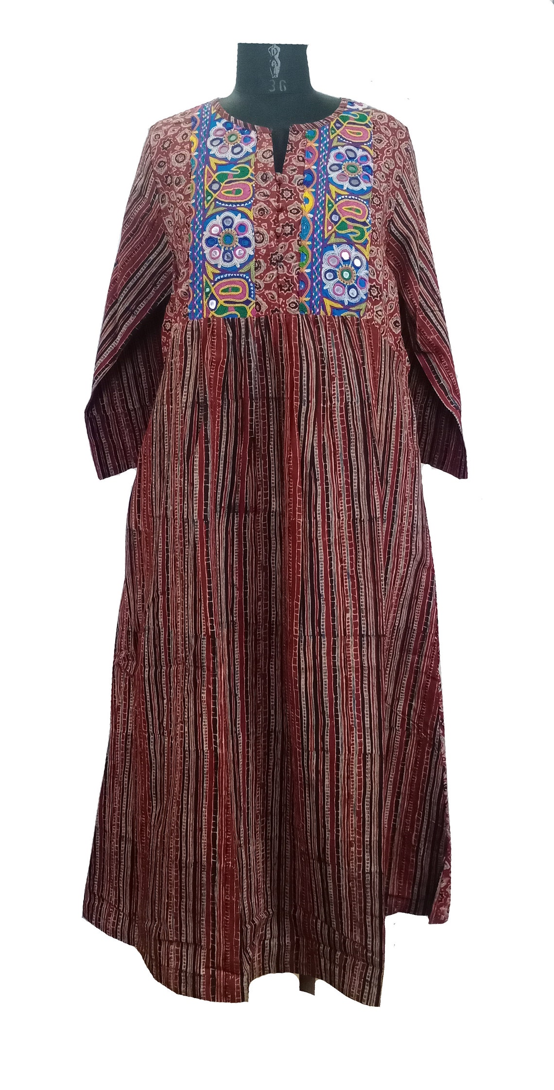 Ajrakh Print Cotton Dress Kutch Yoke Neck Dress Summer Etsy