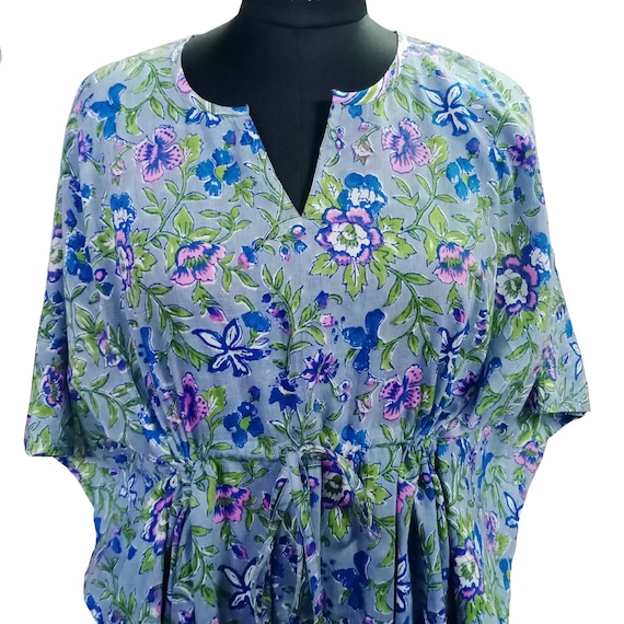 Floral Print One Size Kaftan India Kaftan Indian Hand Block Printed Short Kaftan Pure Cotton Beach Caftan Beach Cover-up Beach Dress