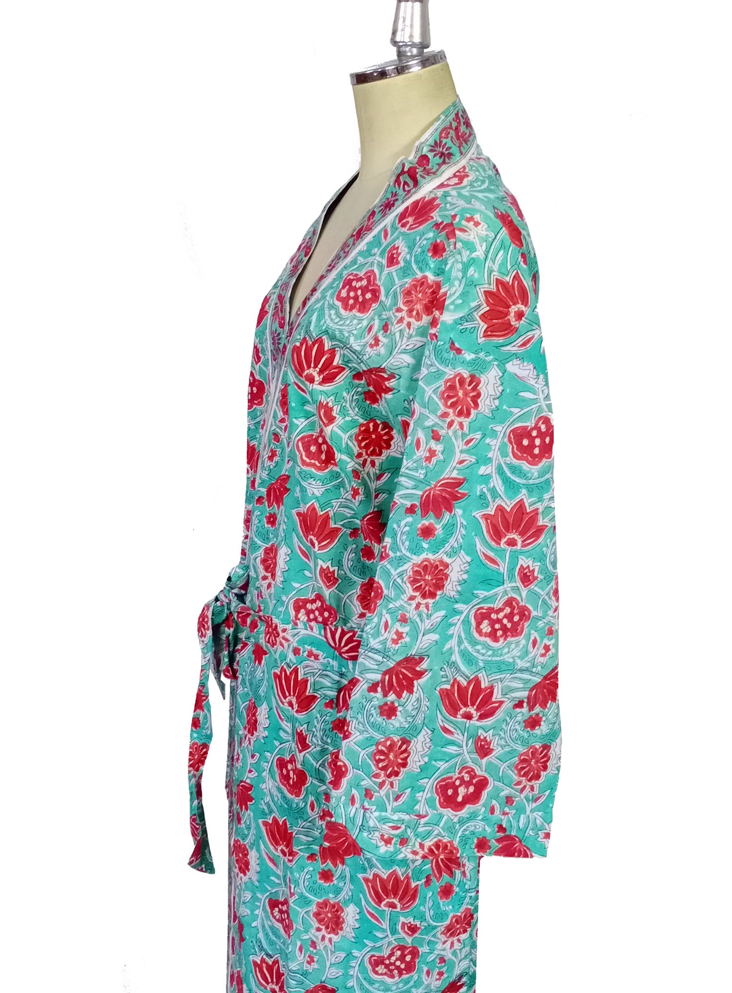 Long Cotton Kimono Handmade Bird print Cover up Bath Etsy