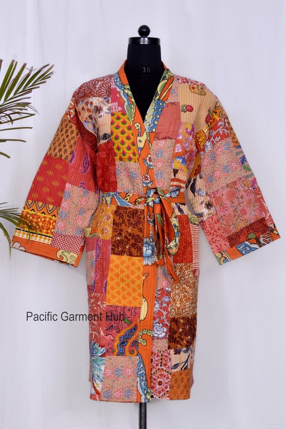 Ny mening At hoppe Minimer Vintage Patchwork Quilted Jacket Winter Cotton Kimono Robe - Etsy