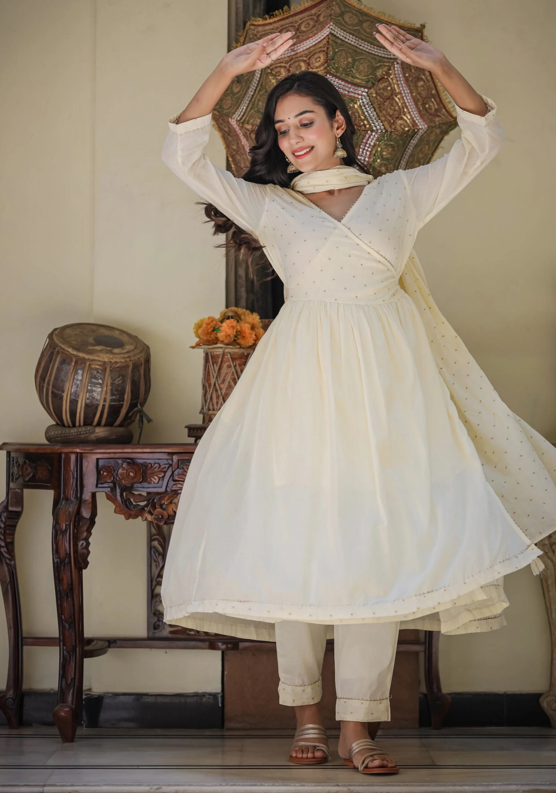 Buy Missprint White Cotton Printed Angrakha Dress Online  Aza Fashions