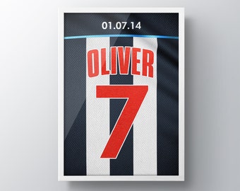 Camiseta a medida de Newcastle Home & Away - Estampado de fútbol personalizado - Nombre, número, DOB - A5, A4, A3 Poster