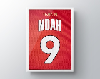 Bespoke Manchester Home Shirt - Custom Football Print - Name, Number, DOB - A5, A4, A3 Poster