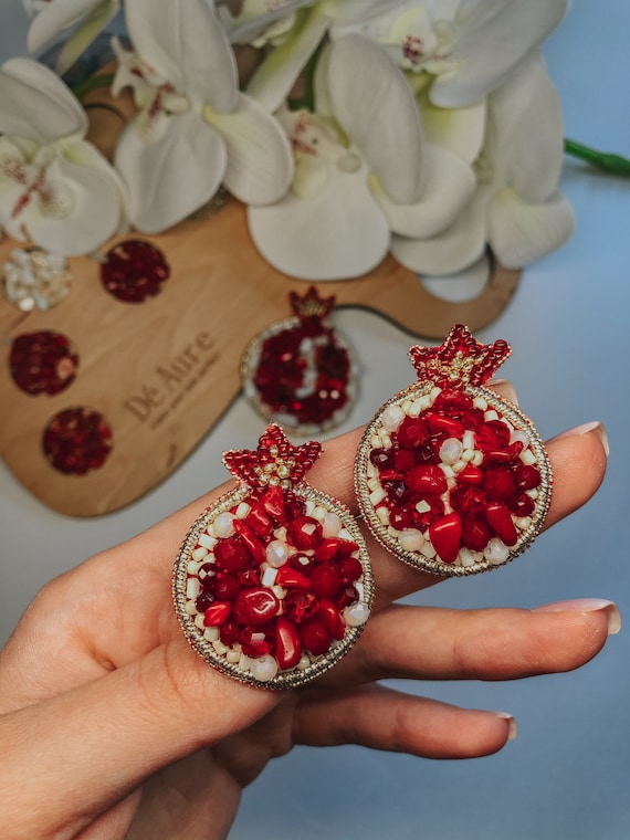 Ensemble Bijoux Vintage Boucles D'oreilles Et Bague Pierre Rouge - Occasion