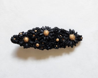 Black and gold floral hair clip, Woman's floral hair clip, Girls flower hair clip, 3D floral hair clip