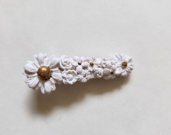 Mini white and gold floral hair clip, Woman's floral hair clip, Girls flower hair clip, 3D floral hair clip