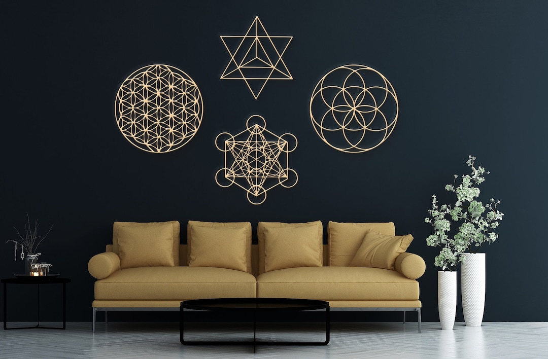 Sacred Geometry Metal Wall Art Set of 4, Sacred Geometry Metal Sign