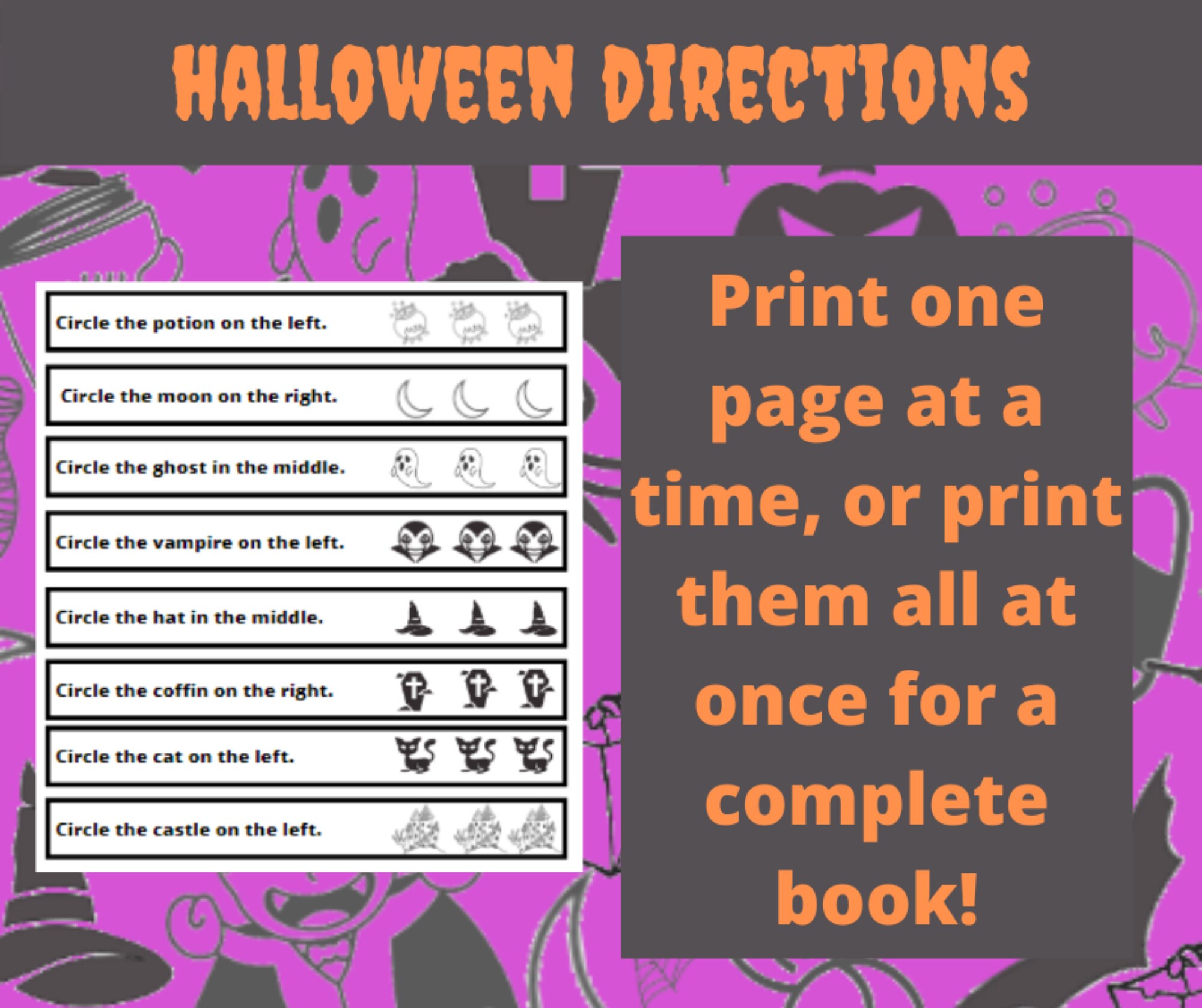 Halloween Printable Following Directions Activity Halloween | Etsy