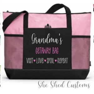 GRANDMA Custom Tote Bag - Choose Your Tote Color - In GLITTER - You Choose NAME - Getaway Bag