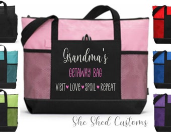 GRANDMA Custom Tote Bag - Choose Your Tote Color - In GLITTER - You Choose NAME - Getaway Bag