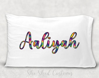 TIE DYE NAME Pillowcase - Personalized - Choose the Font - Standard or Toddler / Travel Size - Custom Tie Dyed Name