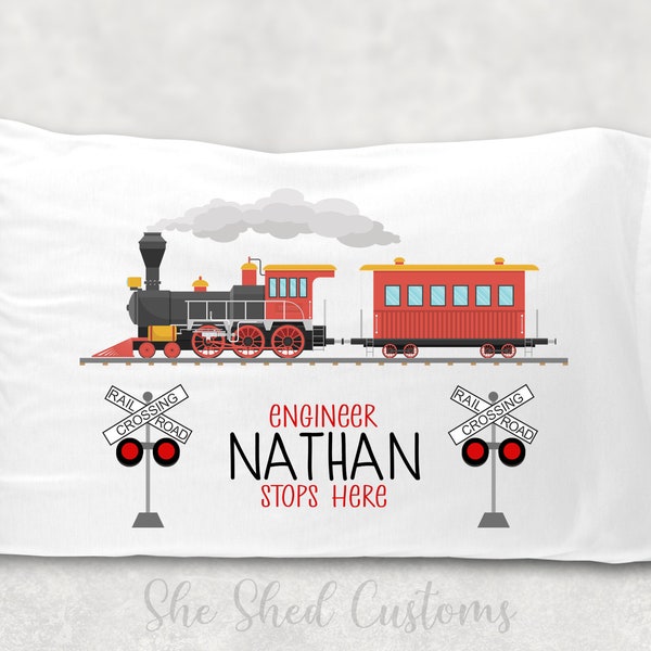 Custom TRAIN Pillowcase - Personalized with a NAME - Standard or Toddler / Travel Size - ENGINEER