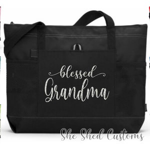 BLESSED GRANDMA Custom Tote Bag - Choose Your Tote Color - In GLITTER - You Choose Name - GiGi MiMi Memaw etc.