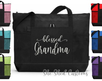 BLESSED GRANDMA Custom Tote Bag - Choose Your Tote Color - In GLITTER - You Choose Name - GiGi MiMi Memaw etc.