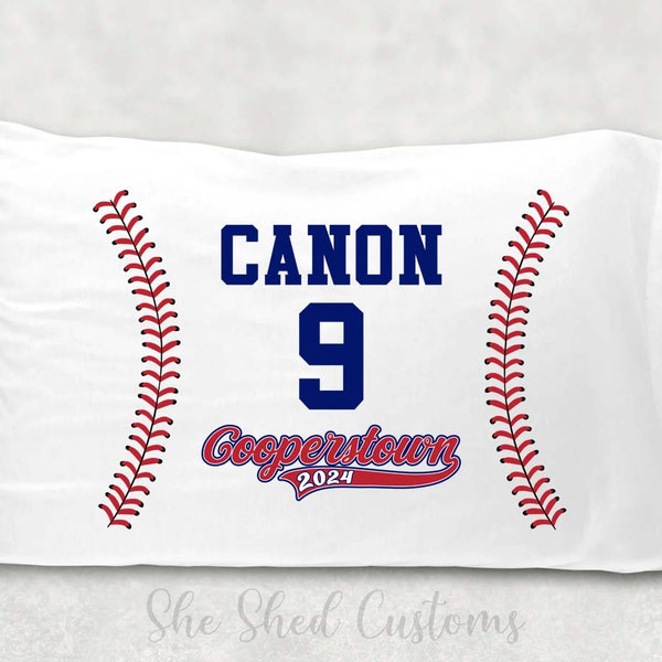 Custom BASEBALL Pillowcase - Personalized with a NAME - Standard or Toddler / Travel Size - Baseball Laces with Name - COOPERSTOWN