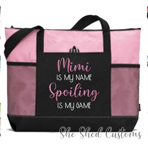 GRANDMA Custom Tote Bag - Choose Your Tote Color - In GLITTER - You Choose NAME - Spoiling is my game