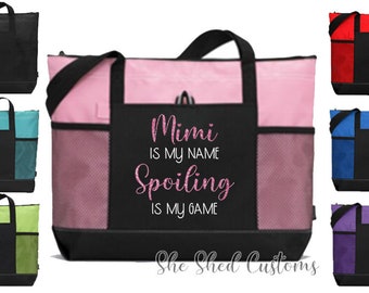 GRANDMA Custom Tote Bag - Choose Your Tote Color - In GLITTER - You Choose NAME - Spoiling is my game