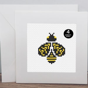 Small Bee Cross Stitch Pattern, Bumble Bee Cross Stitch, Set of 4 Tiny Bees