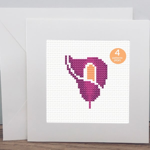 Calla Lily Cross Stitch Pattern, 4 Small Cross Stitch Flowers