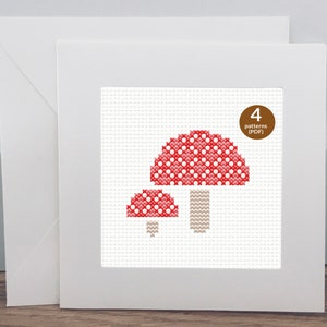 Modèle de point de croix champignon vénéneux, 4 modèles PDF simples et faciles