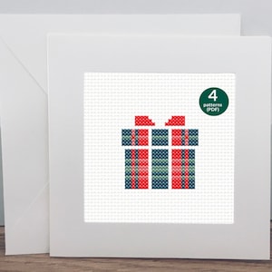 Petits motifs de point de croix pour cadeau de Noël pour cartes de Noël à faire soi-même, lot de 4
