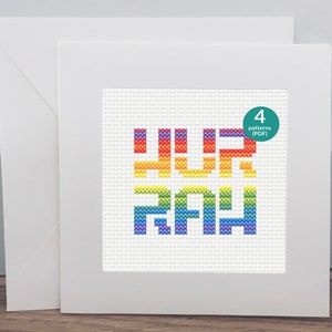 Easy Hurrah Cross Stich Pattern, DIY Congratulations Greeting Card