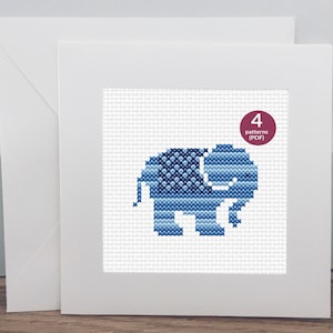 4 kruissteekpatronen mini-olifant, dierenpatronen in verschillende kleurencombinaties en motieven