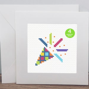 Geburtstagsfeier Kreuzstichmuster, 4 kleine Designs für Kreuzstichkarten