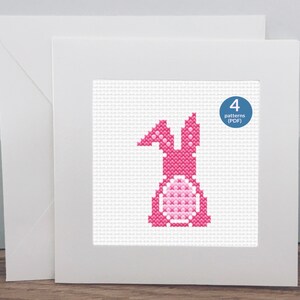 4 petits motifs de point de croix de lapin de Pâques pour faire vos propres cartes de Pâques et décorations de Pâques