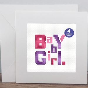 Petit modèle de point de croix pour bébé fille, carte de félicitations pour l'arrivée d'une petite fille