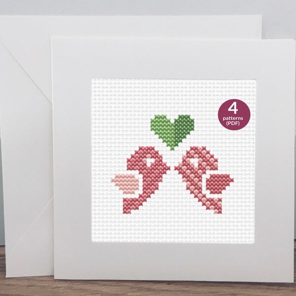 4 Turtledove Cross Stitch Patterns, Counted Cross Stitch Wedding Pattern