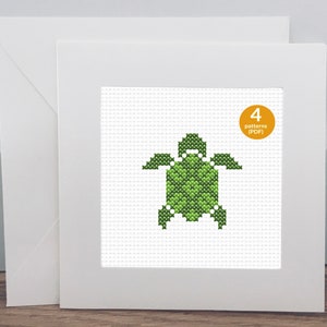Patrones de punto de cruz de minitortugas: diseños de punto de cruz de animales pequeños: juego de 4 tortugas