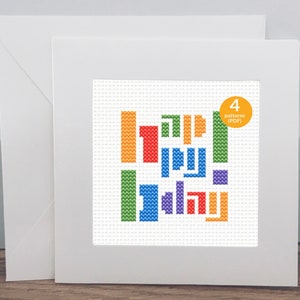 Happy Birthday Cross Stitch Pattern, 4 Easy Cross Stitch Patterns for DIY Birthday Cards