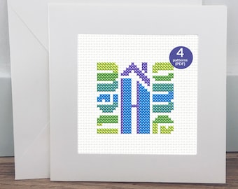 Novo padrão de ponto cruz para casa, 4 designs fáceis para cartões de ponto cruz