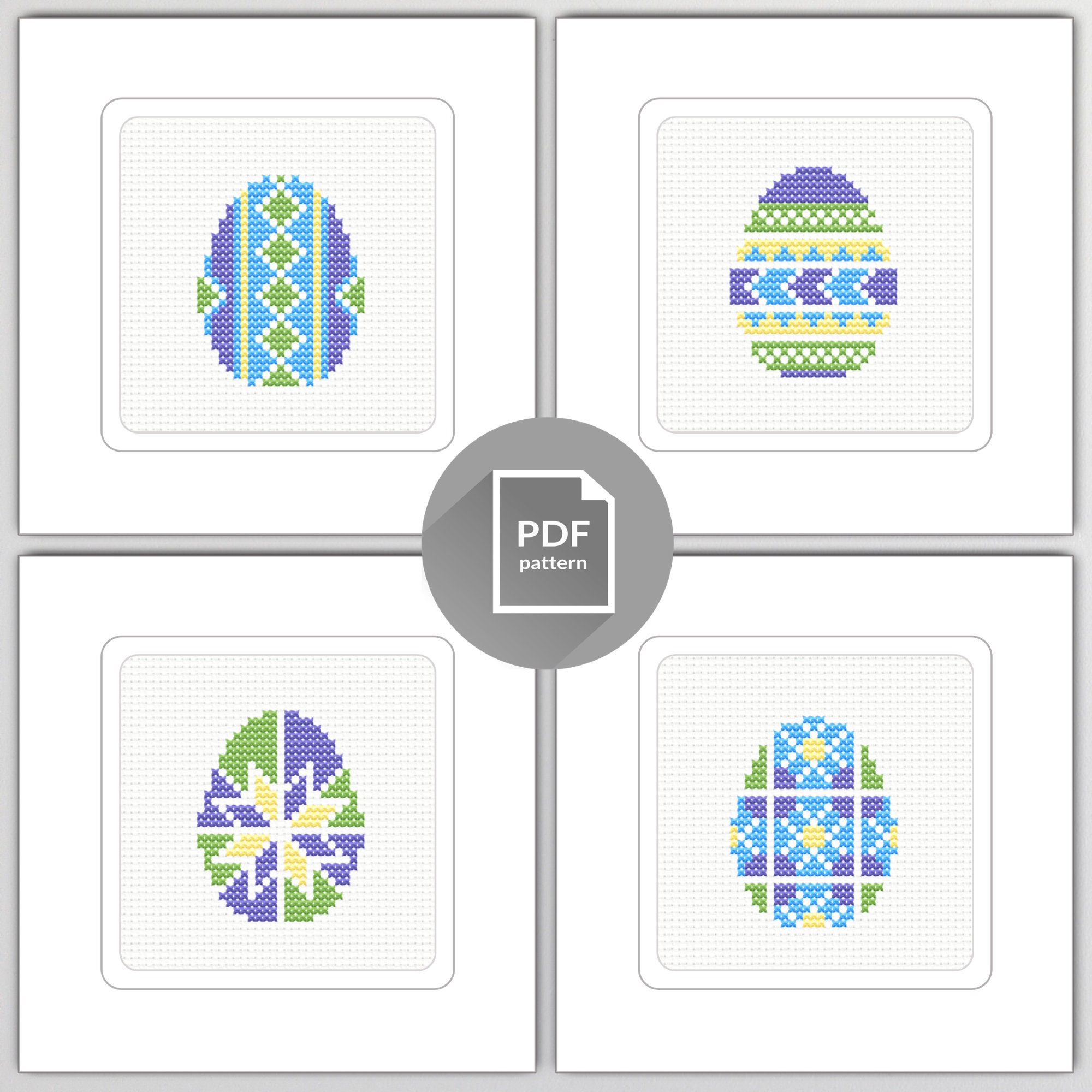 4 Mini Easter Eggs Cross Stitch Pdf Patterns for DIY Easter Cards - Etsy