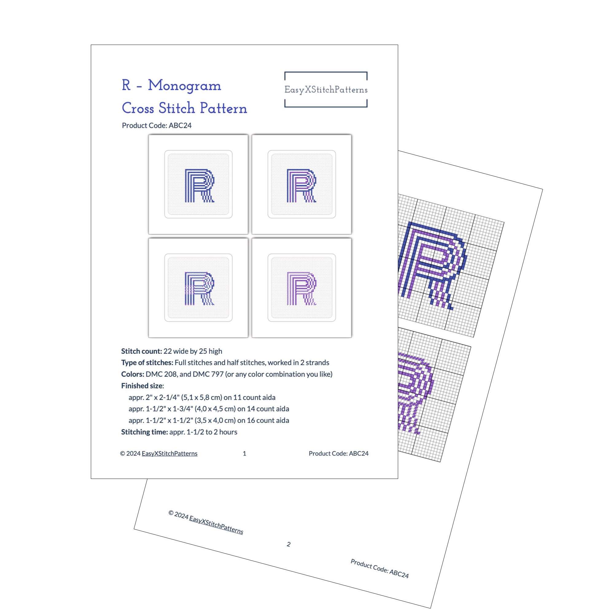 R Monogram Cross Stitch Pattern - Etsy