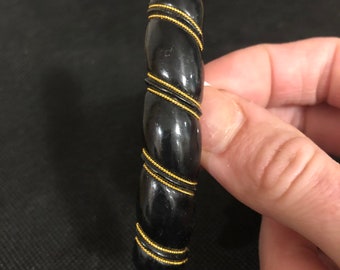 Vintage Hair Accessory Black and Gold Striped Small Hair Barrette, Vintage Black and Gold Barrette, Small Black Gold Barrette