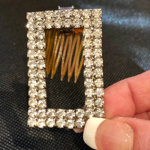 Vintage Midcentury Open Rectangular Rhinestone De… - image 1